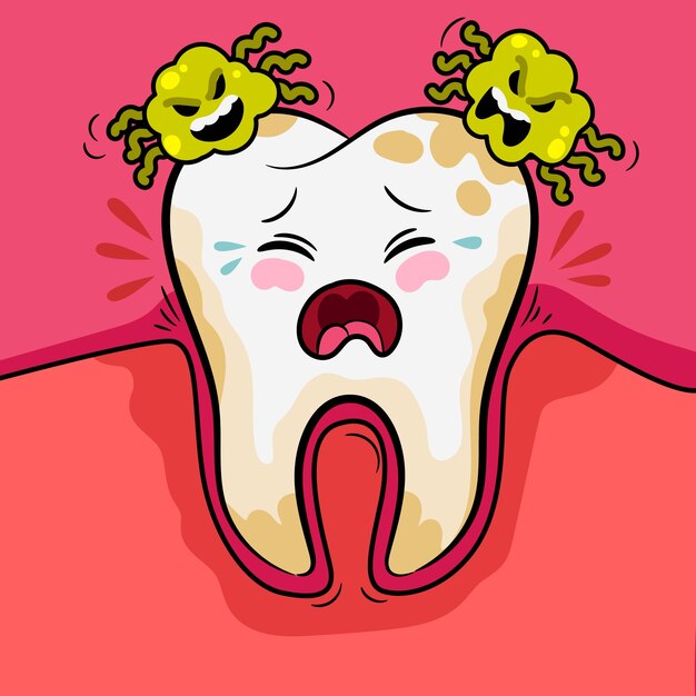 Ilustración de dibujos animados de dientes malos dibujados a mano