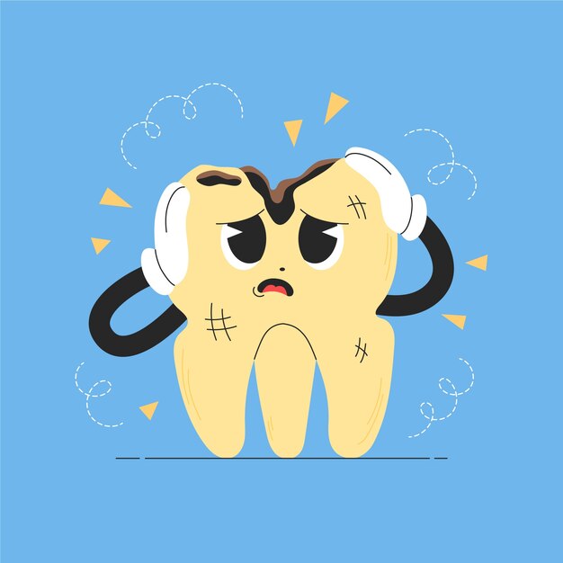 Ilustración de dibujos animados de dientes malos dibujados a mano