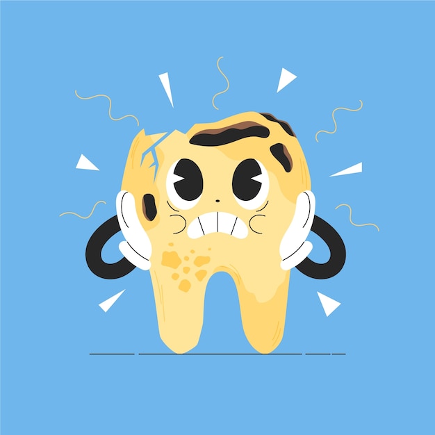 Ilustración de dibujos animados de dientes malos dibujados a mano