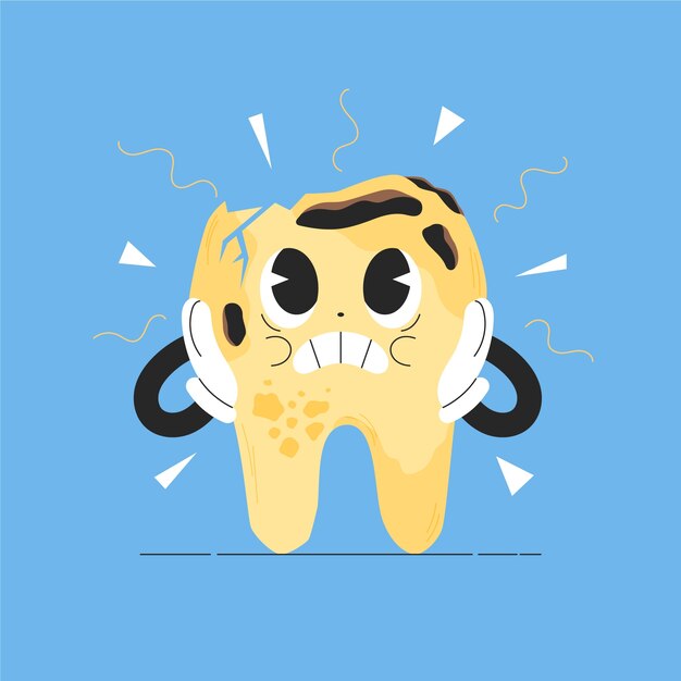 Ilustración de dibujos animados de dientes malos dibujados a mano