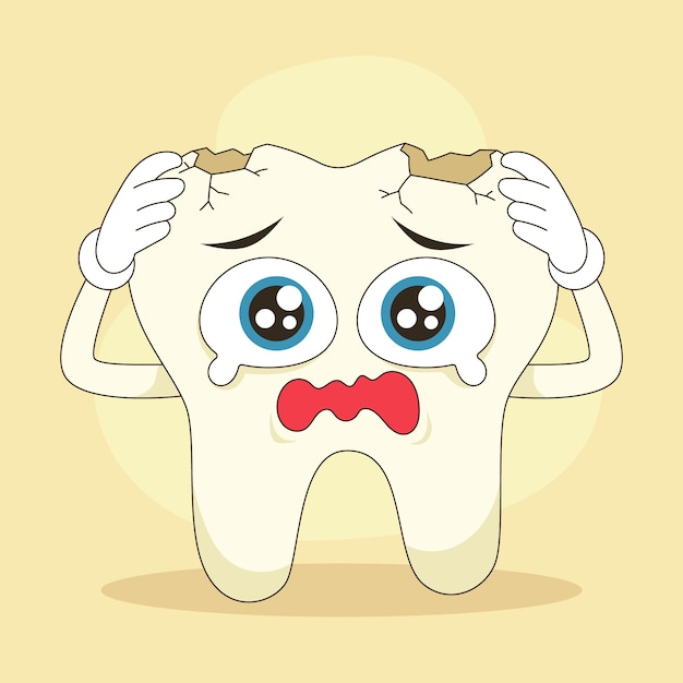 Ilustración de dibujos animados de dientes malos dibujados a mano