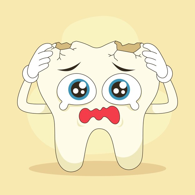 Ilustración de dibujos animados de dientes malos dibujados a mano