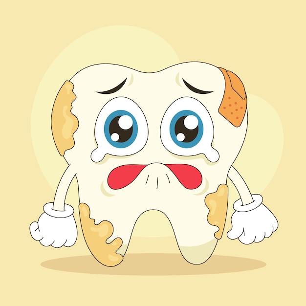 Ilustración de dibujos animados de dientes malos dibujados a mano