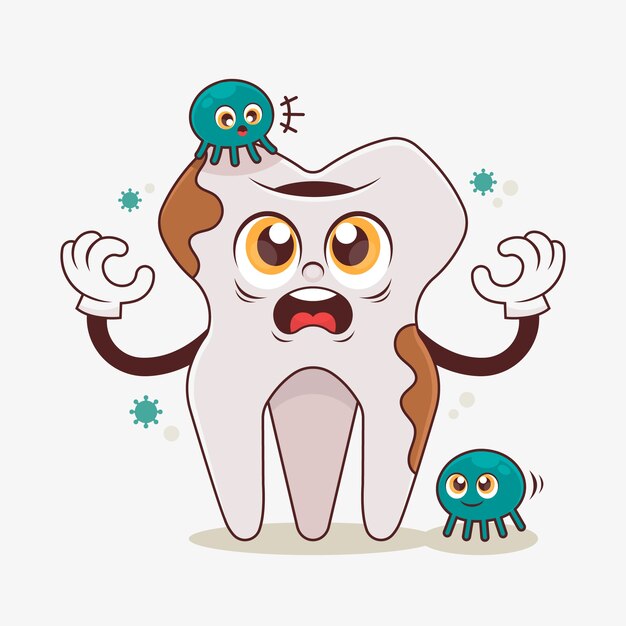 Ilustración de dibujos animados de dientes malos dibujados a mano