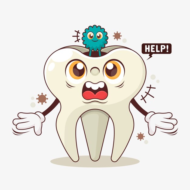 Ilustración de dibujos animados de dientes malos dibujados a mano