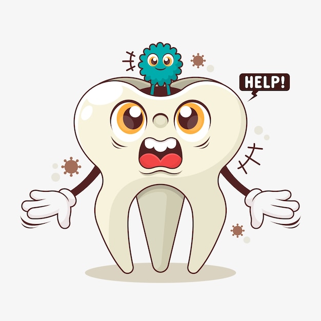 Ilustración de dibujos animados de dientes malos dibujados a mano