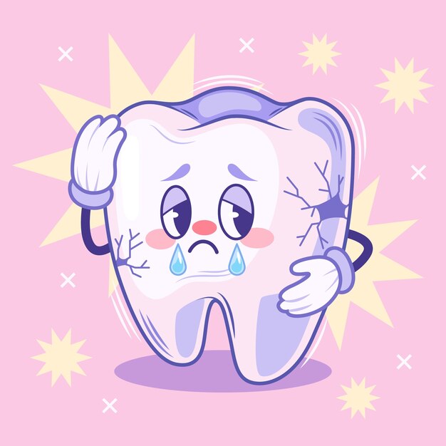 Ilustración de dibujos animados de dientes malos dibujados a mano