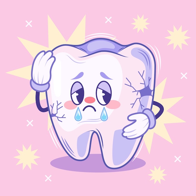 Ilustración de dibujos animados de dientes malos dibujados a mano