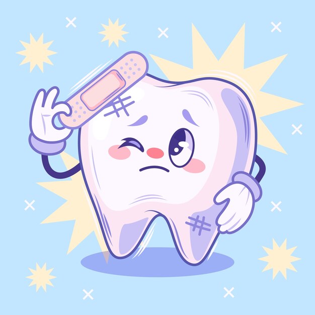 Ilustración de dibujos animados de dientes malos dibujados a mano