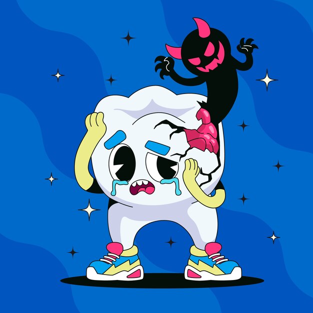 Ilustración de dibujos animados de dientes malos dibujados a mano