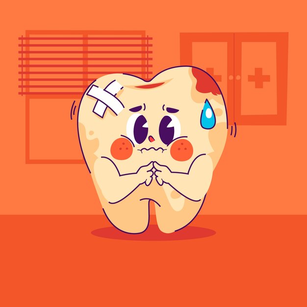 Ilustración de dibujos animados de dientes malos dibujados a mano