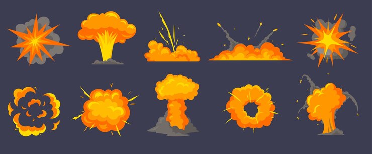 Vector gratuito ilustración de dibujos animados de diferentes explosiones