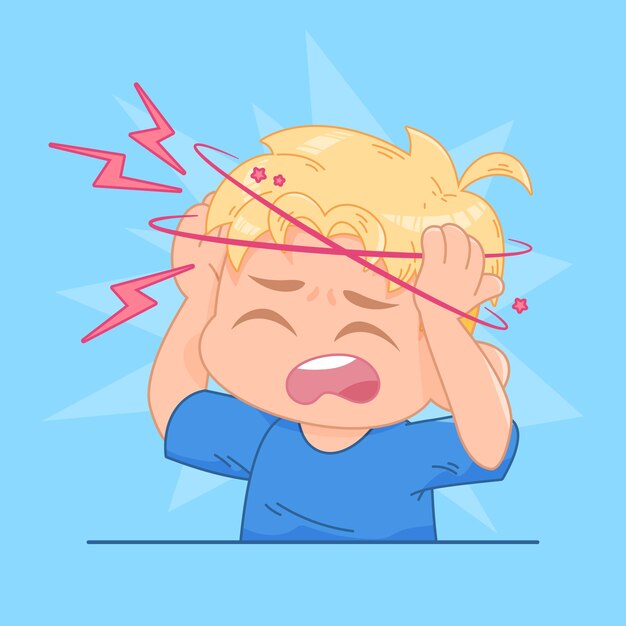 Ilustración de dibujos animados de dolor de cabeza dibujada a mano