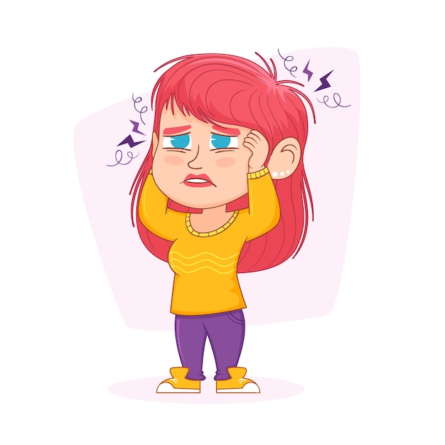 Ilustración de dibujos animados de dolor de cabeza dibujada a mano