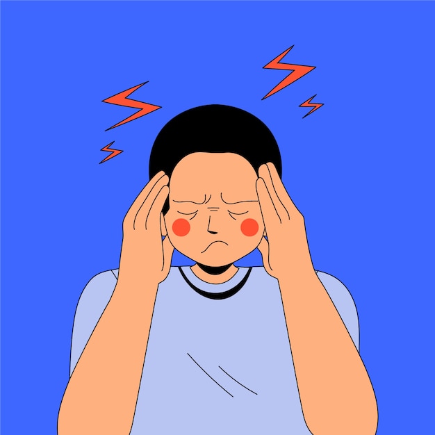 Ilustración de dibujos animados de dolor de cabeza dibujada a mano