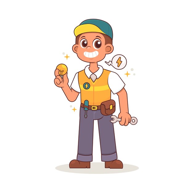 Ilustración de dibujos animados de electricistas dibujados a mano