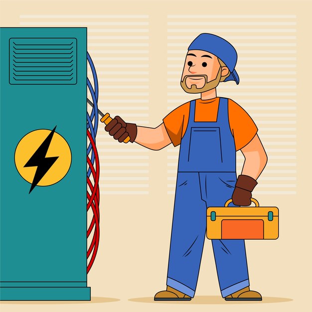 Ilustración de dibujos animados de electricistas dibujados a mano