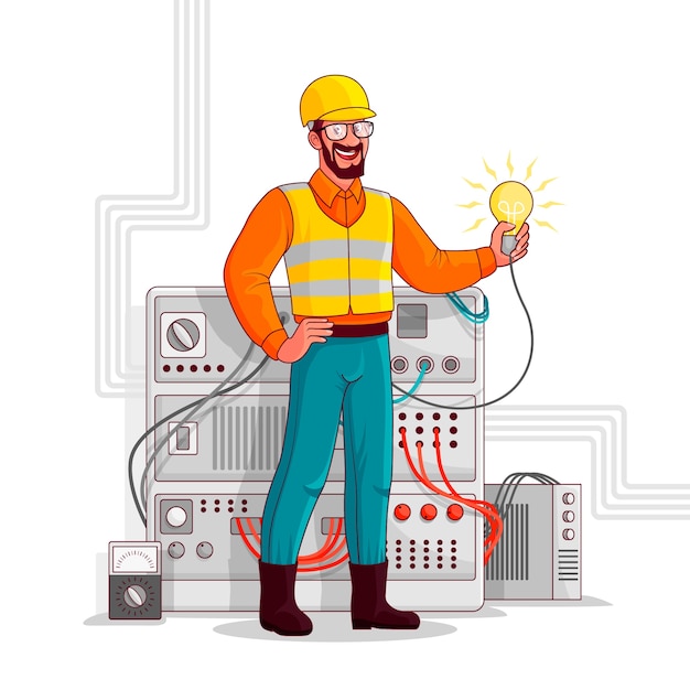 Ilustración de dibujos animados de electricistas dibujados a mano