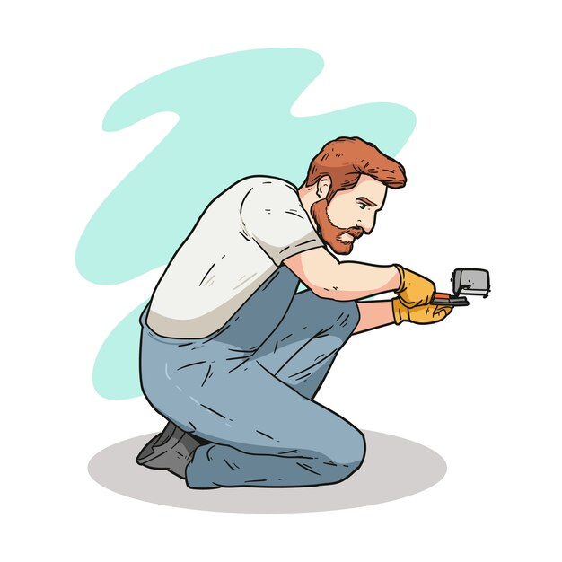 Ilustración de dibujos animados de electricistas dibujados a mano
