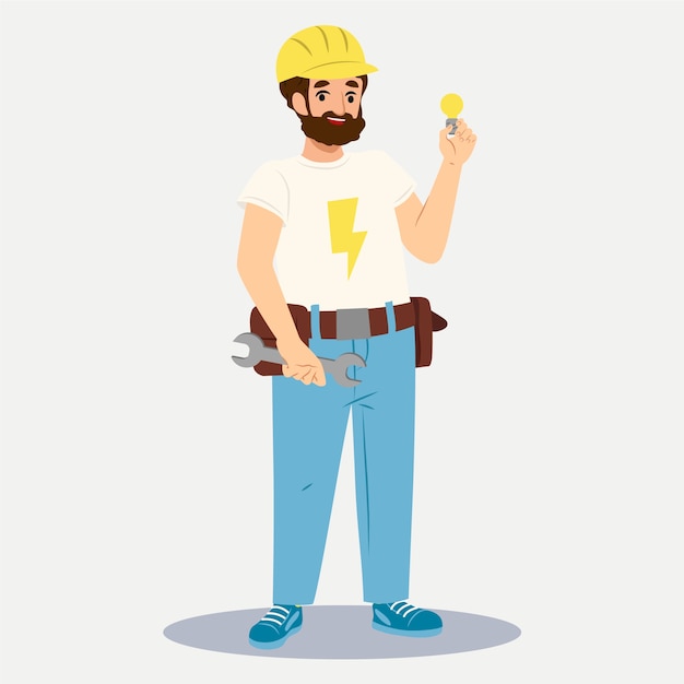 Vector gratuito ilustración de dibujos animados de electricistas dibujados a mano