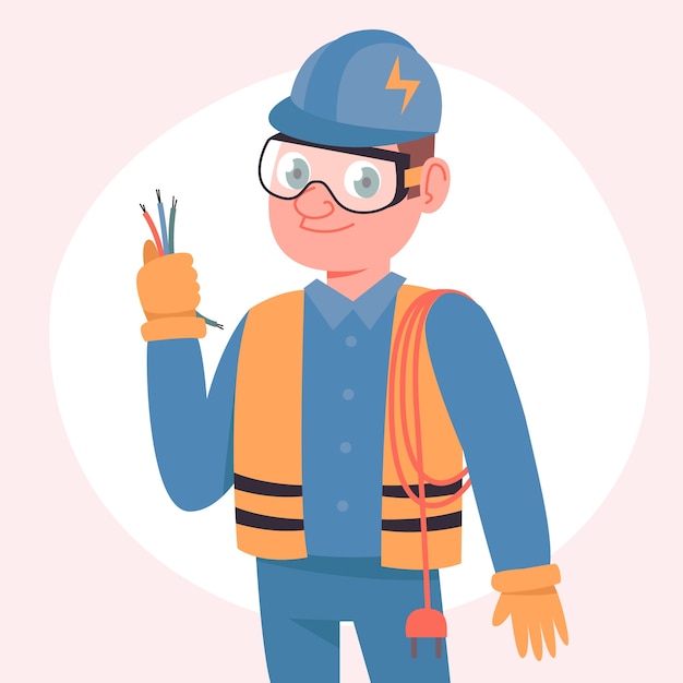 Ilustración de dibujos animados de electricistas dibujados a mano