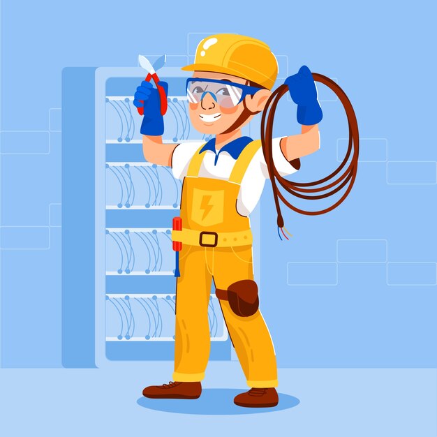 Ilustración de dibujos animados de electricistas dibujados a mano