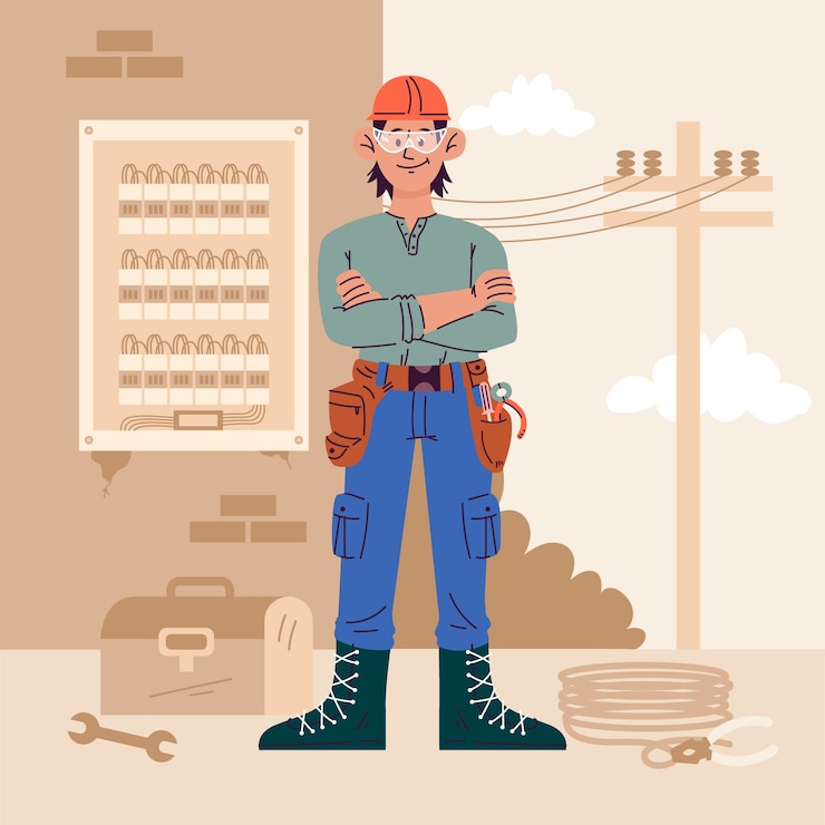 Vector gratuito ilustración de dibujos animados de electricistas dibujados a mano