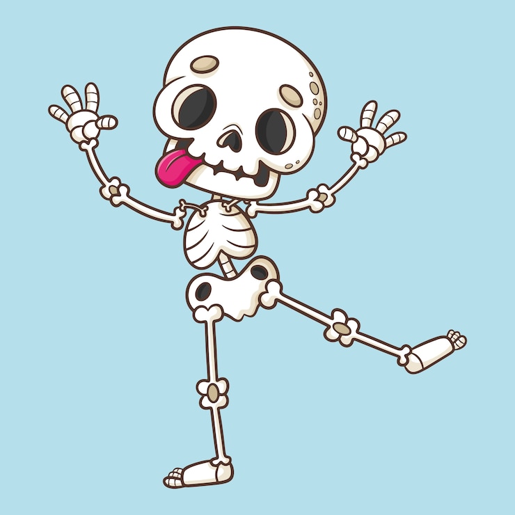 Vector gratuito ilustración de dibujos animados de esqueleto dibujado a mano