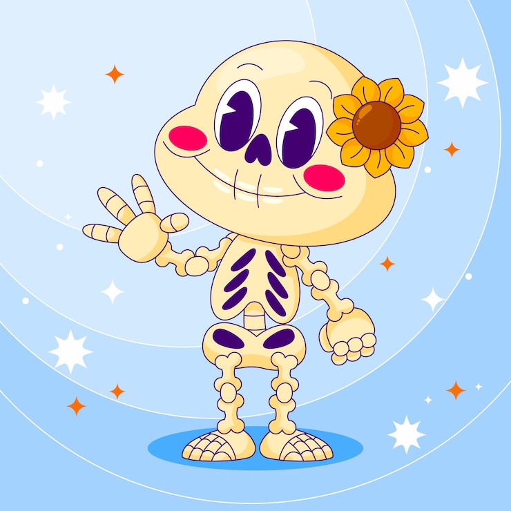 Vector gratuito ilustración de dibujos animados de esqueleto dibujado a mano