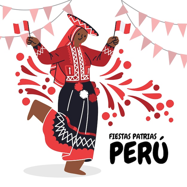 Ilustración de dibujos animados fiestas patrias de peru