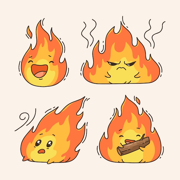 Ilustración de dibujos animados de fuego dibujado a mano