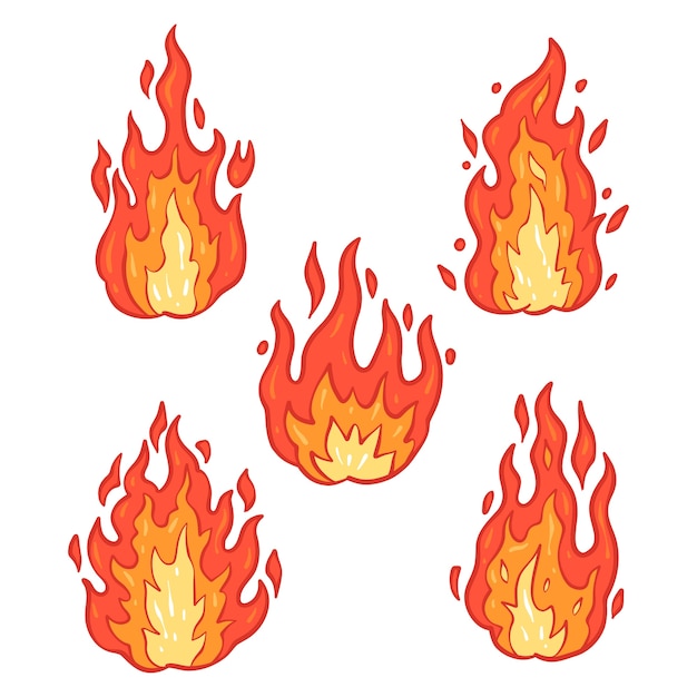 Ilustración de dibujos animados de fuego dibujado a mano