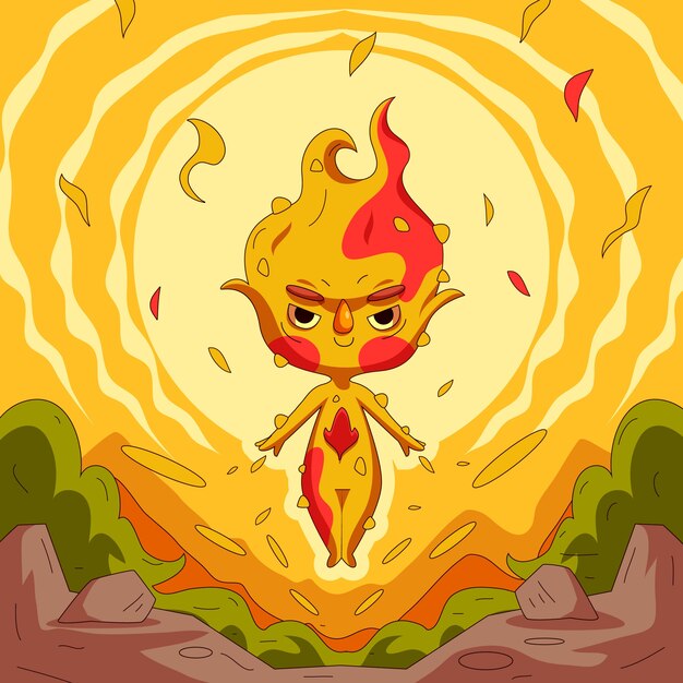 Ilustración de dibujos animados de fuego dibujado a mano