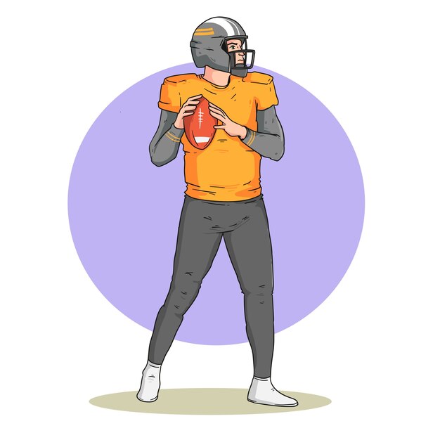 Ilustración de dibujos animados de fútbol americano dibujada a mano