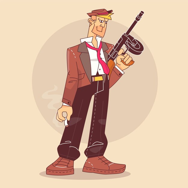 Ilustración de dibujos animados de gángsters dibujados a mano