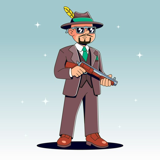 Ilustración de dibujos animados de gángsters dibujados a mano