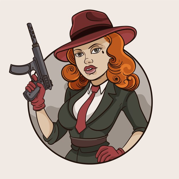 Ilustración de dibujos animados de gángsters dibujados a mano.