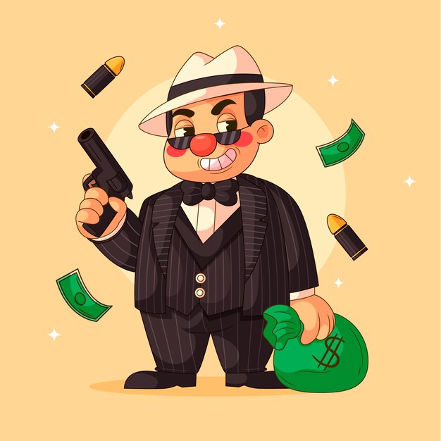 Ilustración de dibujos animados de gángsters dibujados a mano