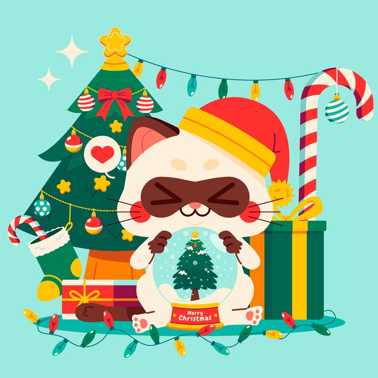 Vector gratuito ilustración de dibujos animados de gato de navidad plana