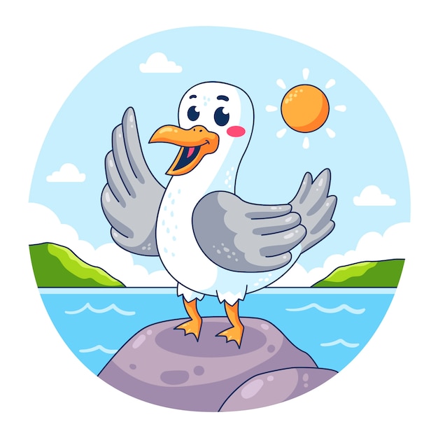 Ilustración de dibujos animados de gaviota dibujada a mano