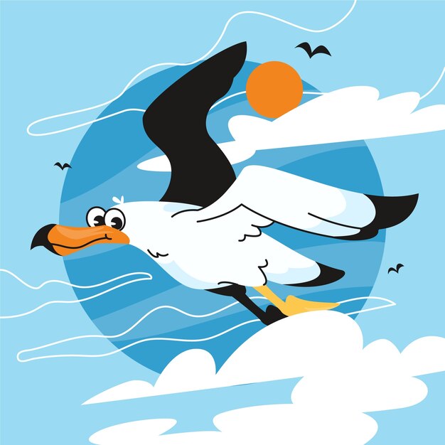 Ilustración de dibujos animados de gaviota dibujada a mano