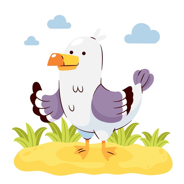 Ilustración de dibujos animados de gaviota dibujada a mano