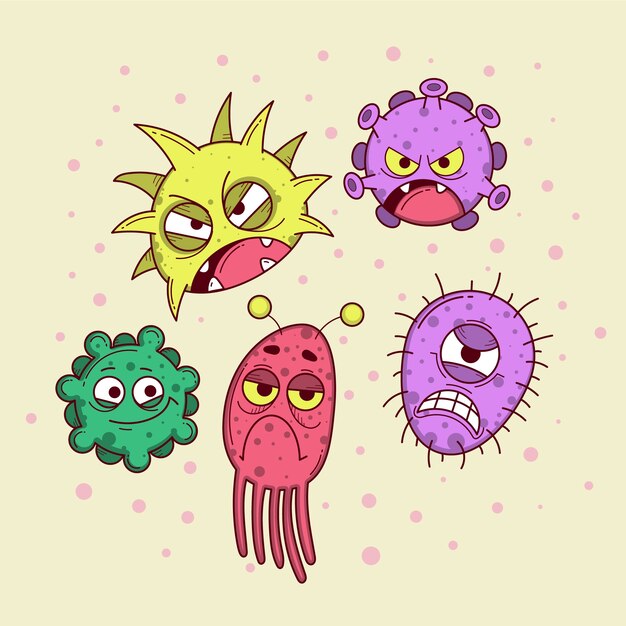 Ilustración de dibujos animados de gérmenes dibujados a mano