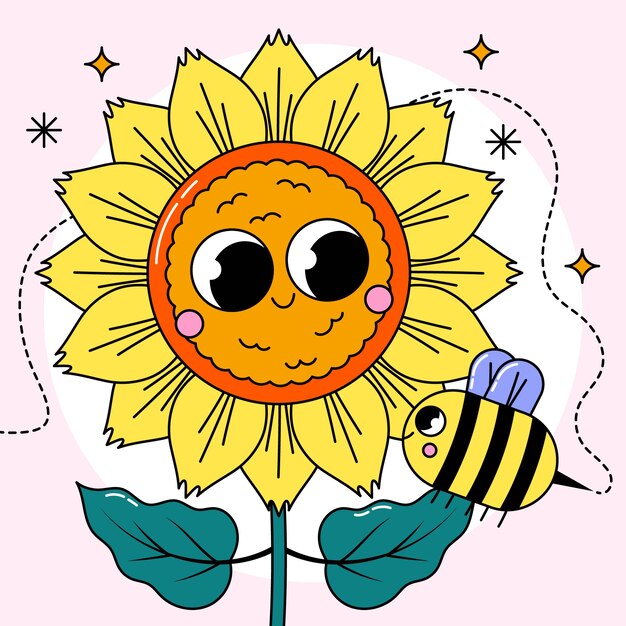 Ilustración de dibujos animados de girasol dibujado a mano