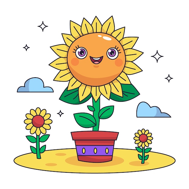 Ilustración de dibujos animados de girasol dibujado a mano