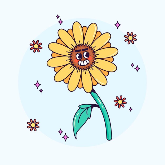 Ilustración de dibujos animados de girasol dibujado a mano
