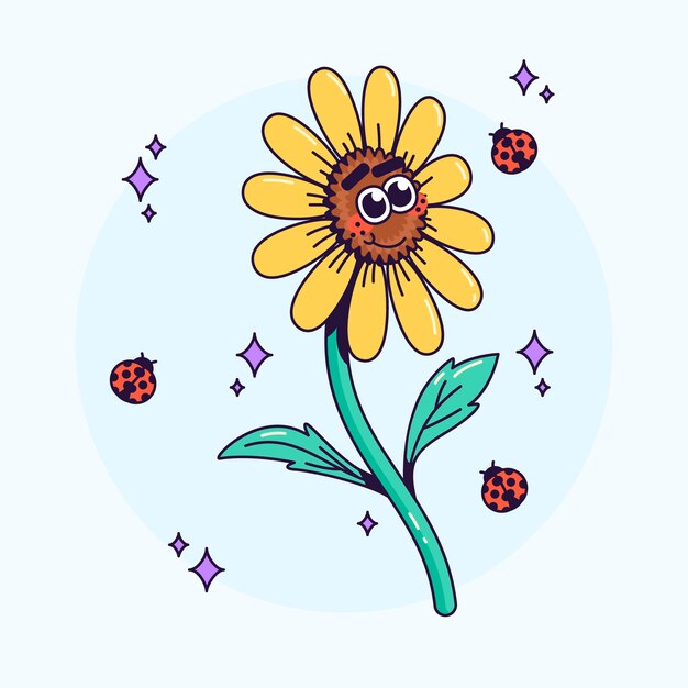 Ilustración de dibujos animados de girasol dibujado a mano