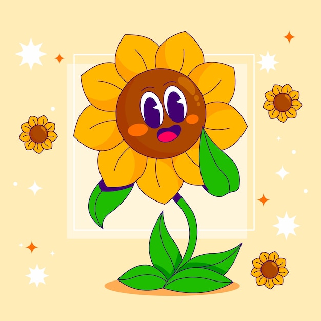 Ilustración de dibujos animados de girasol dibujado a mano