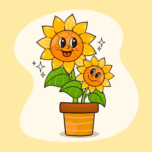 Ilustración de dibujos animados de girasol dibujado a mano