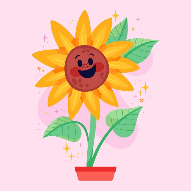 Ilustración de dibujos animados de girasol dibujado a mano